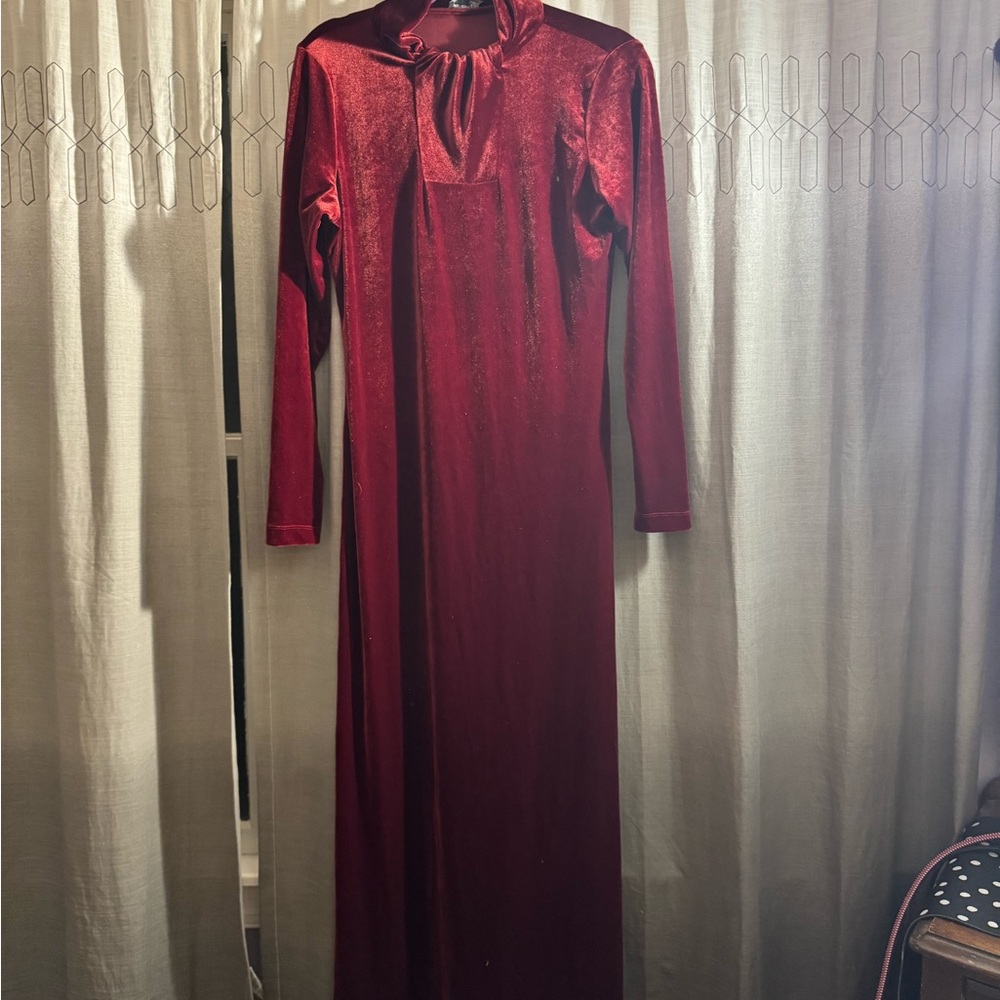 Vintage Jackie O Long Sleeve Velour draped maxi Dress